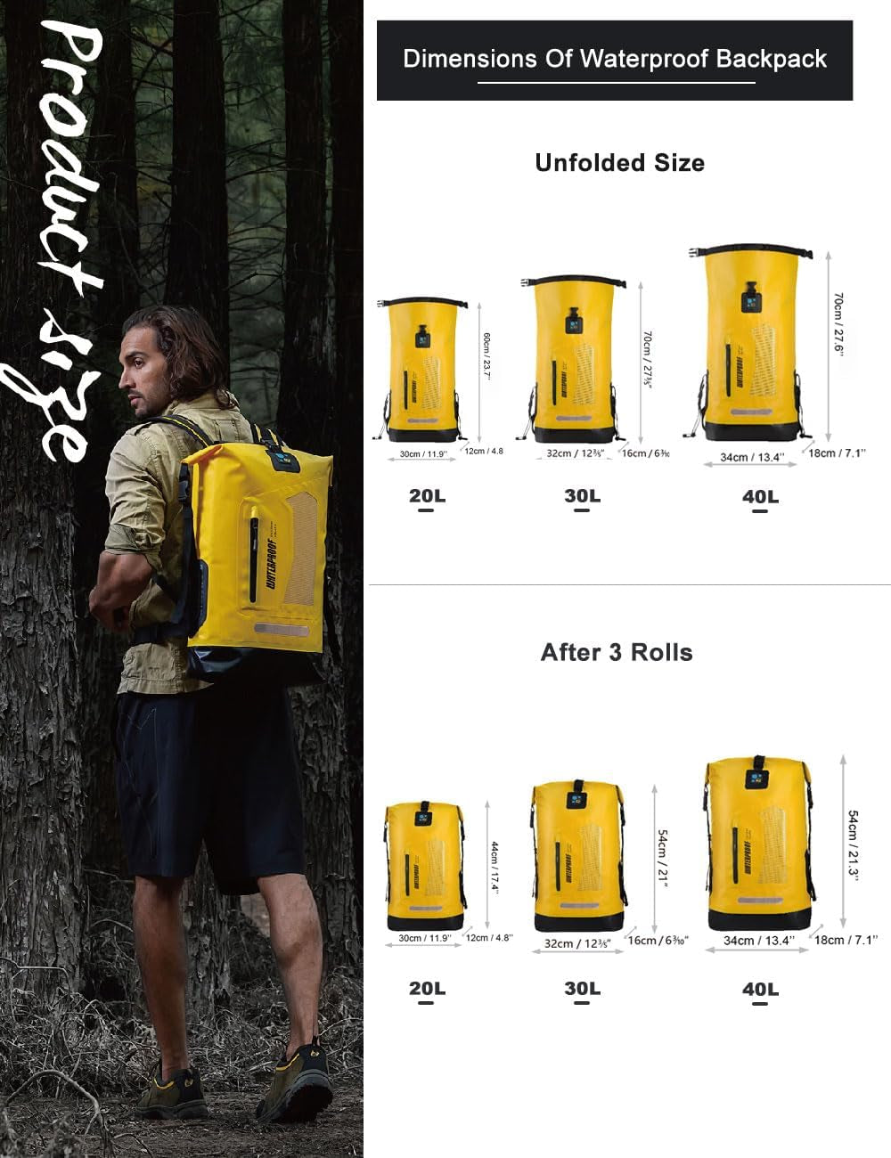 Waterproof Backpack Dry Bag 20L/30L/40L, Floating Dry Backpack Waterproof for Men, Dry Sack Waterproof Bag for Kayak